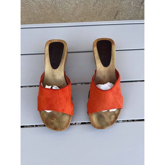 MICHAEL Michael Kors Shoes - Michael Kors leather/calf hair / wood clog sandals - size 9 - orange